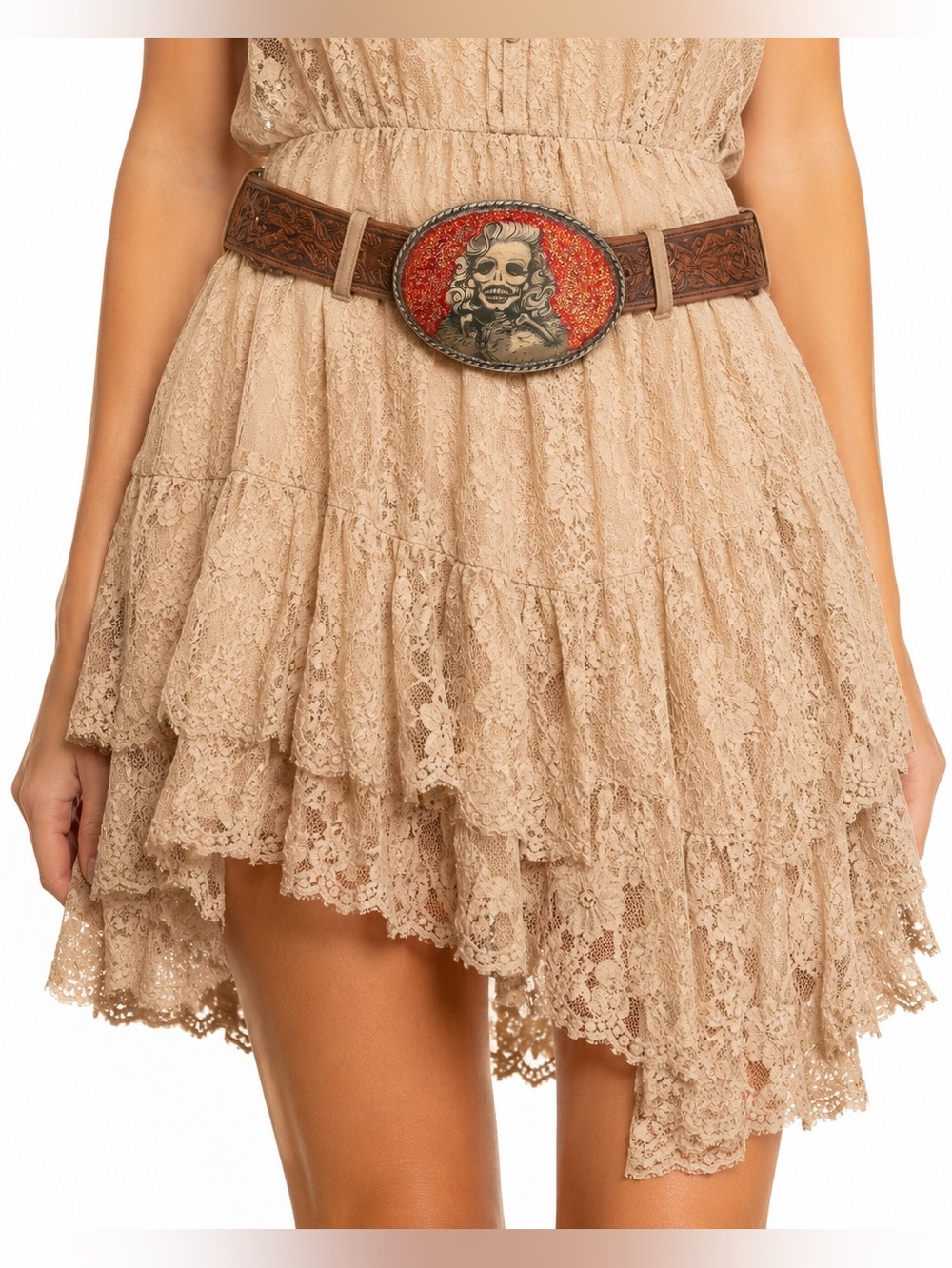 Ivan Glitter Skeleton Skull Belt Buckle Womens Rebellious Rockabilly Attitude